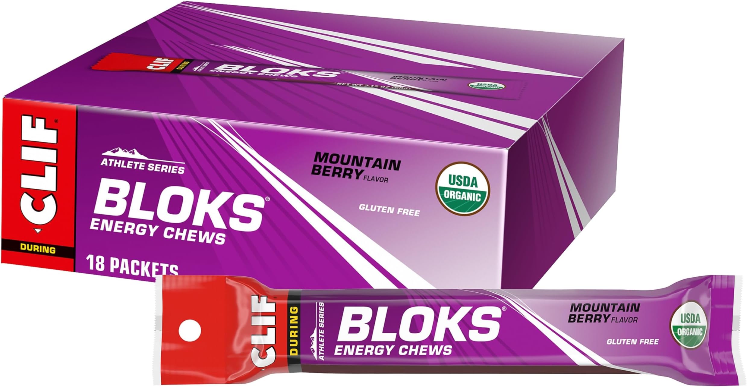 CLIF BLOKS - Mountain Berry Flavor - Energy Chews - Non-GMO - Plant Based - Fast Fuel for Cycling and Running - Quick Carbohydrates and Electrolytes - 2.12 oz. (18 Count)