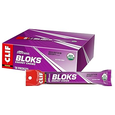 CLIF BLOKS - Mountain Berry Flavor - Energy Chews - Non-GMO - Plant Based - Fast Fuel for Cycling and Running - Quick Carbohydrates and Electrolytes - 2.12 oz. 18 Count