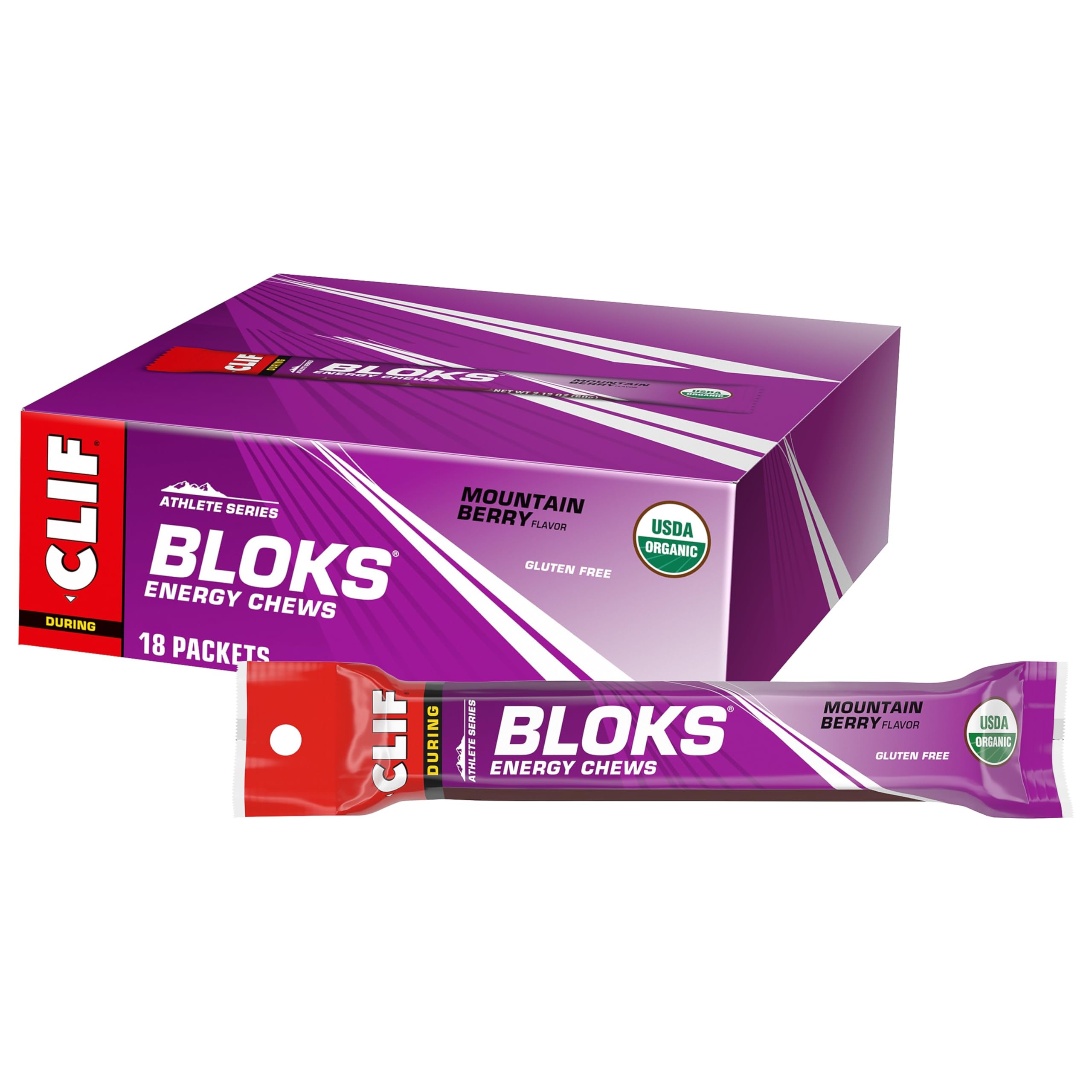 CLIF BLOKS - Mountain Berry Flavor - Energy Chews - Non-GMO - Plant Based - Fast Fuel for Cycling and Running - Quick Carbohydrates and Electrolytes - 2.12 oz. (18 Count)USDA Organic