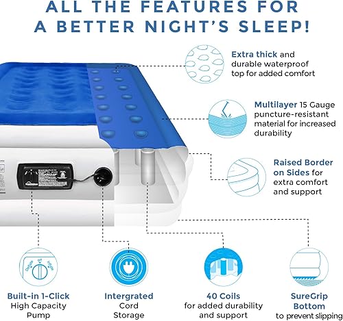 Vista 6 de SoundAsleep - Colchón de aire Dream Series con tecnología ComfortCoil y bomba interna de alta capacidad Azul,Negro -,Bandera de Estados