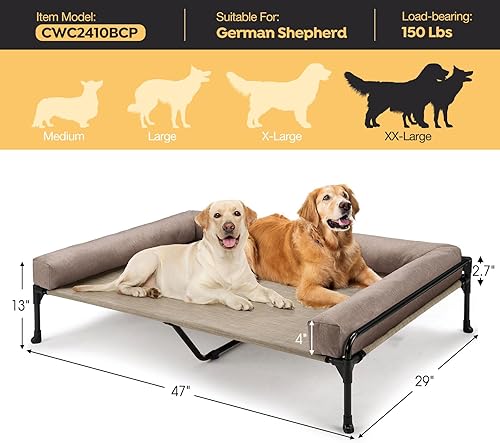 Miniatura 3 de Veehoo Cama elevada elevada para perros, cama refrescante para perros de tamaño grande, cuna elevada de tres caras con malla y pies antideslizantes,