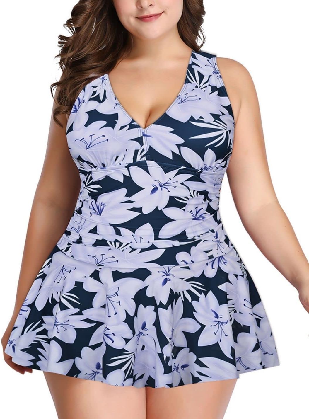 Jinyuxuan Women's Two Piece Swimsuit Plus Size Tankini V Neck Tummy Control Swimwear with Shorts