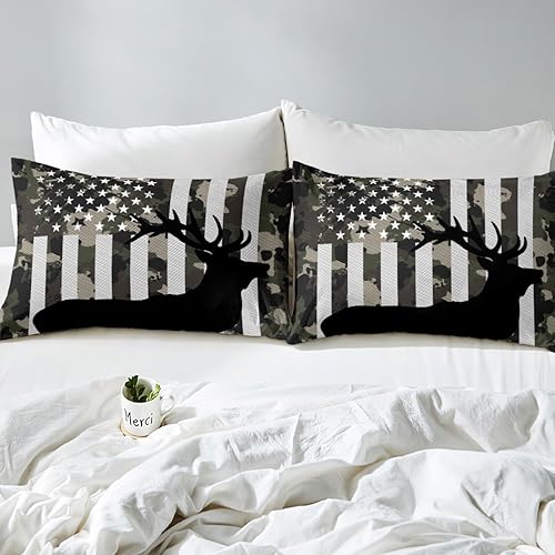 Miniatura 6 de Erosebridal Sábanas de cama de ciervos de caza, sábana bajera ajustable de bandera estadounidense, tamaño individual, juego de ropa de cama de