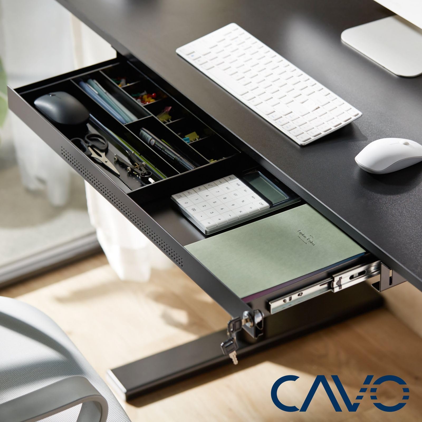 CAVO Cajón para documentos con cerradura de acero 740x250 mm, negro