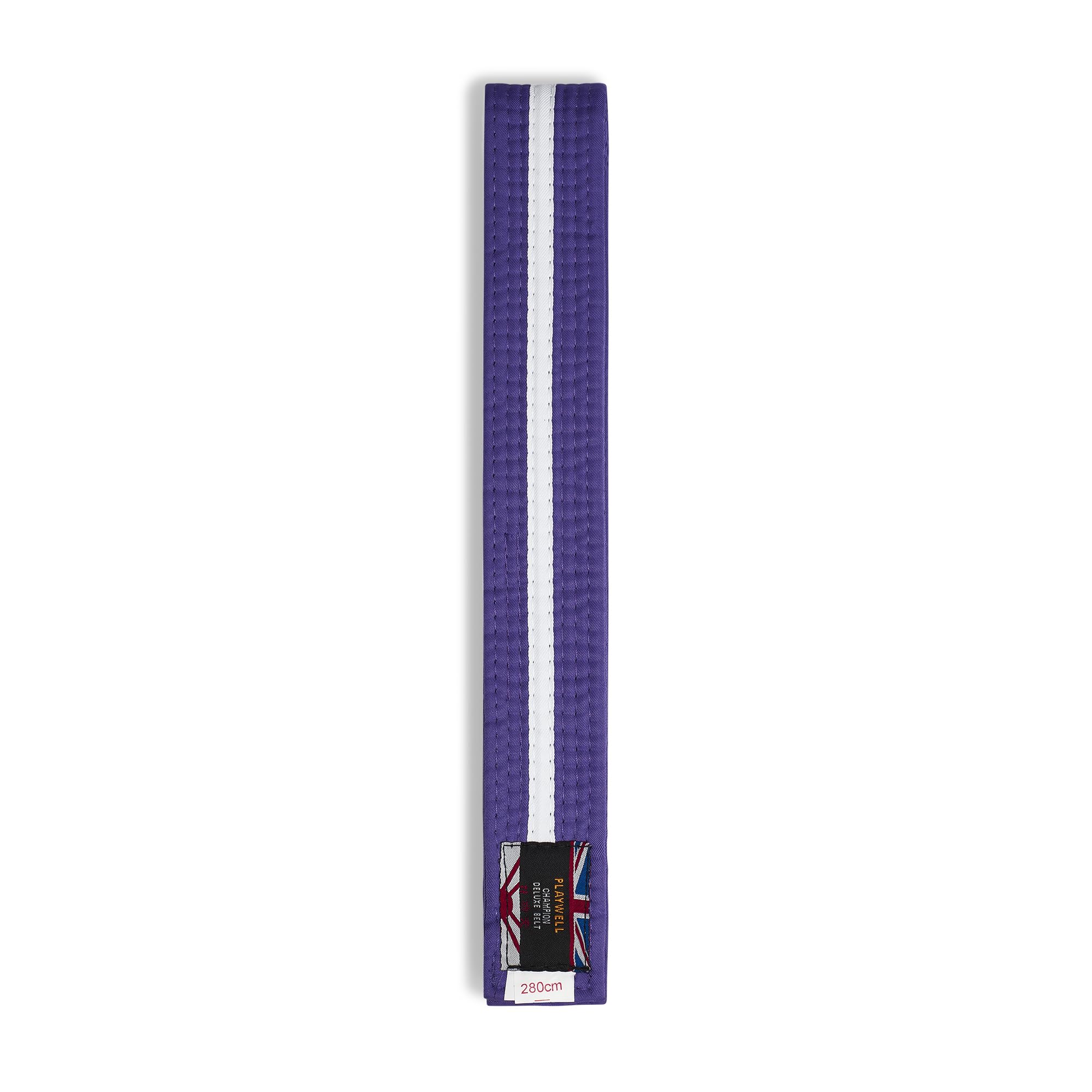 Playwell Martial Arts Cotton Coloured Belt With White Stripe Grading Belt - (Karate, Judo Taekwondo) (Purple Belt With White Stripe, 320cm)