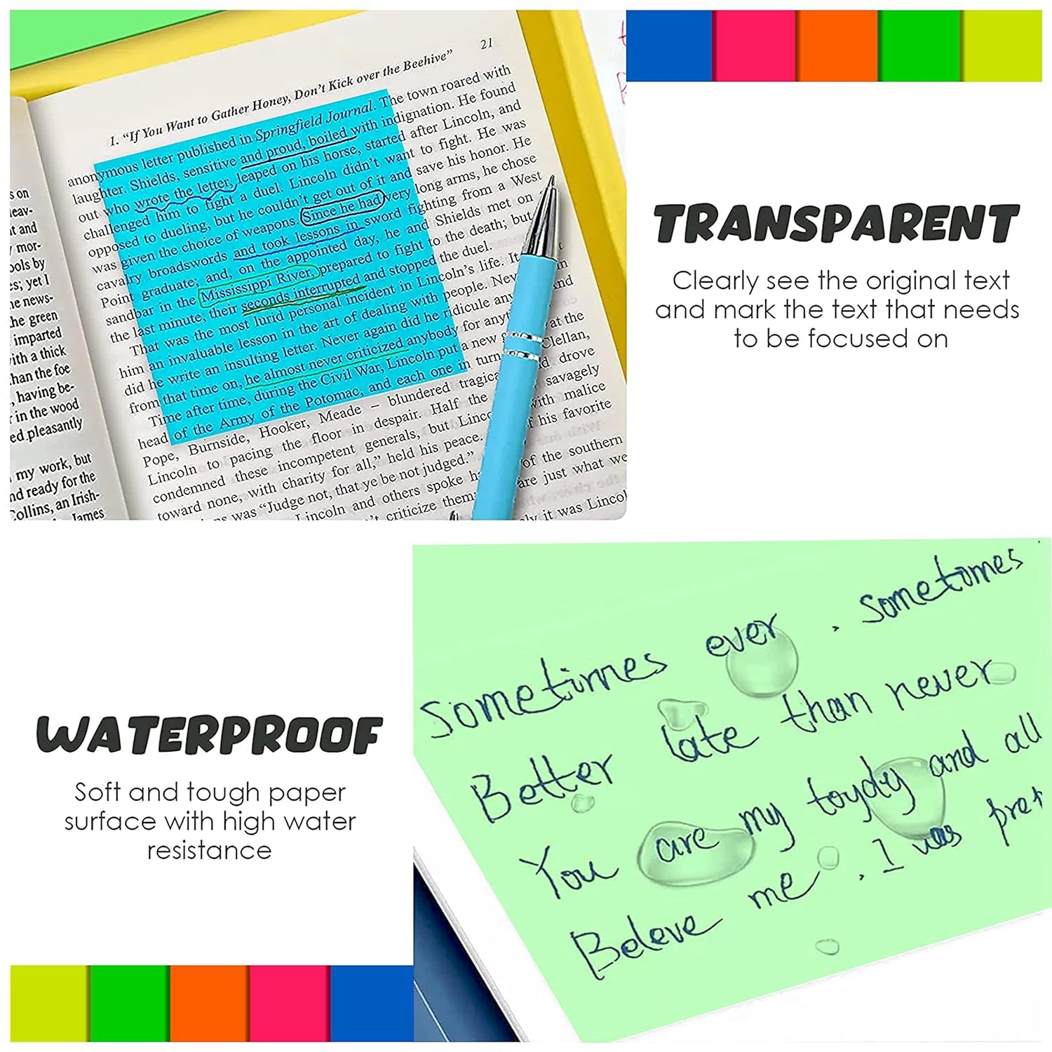 OFIXO Transparente (400 Stück, grün, 7,6 x 7,6 cm) selbstklebende Haftnotizen, OFIXO klar, durchsichtiger Post für Planer, Büro, Schule, Universität, Lehrer, Studentenbedarf