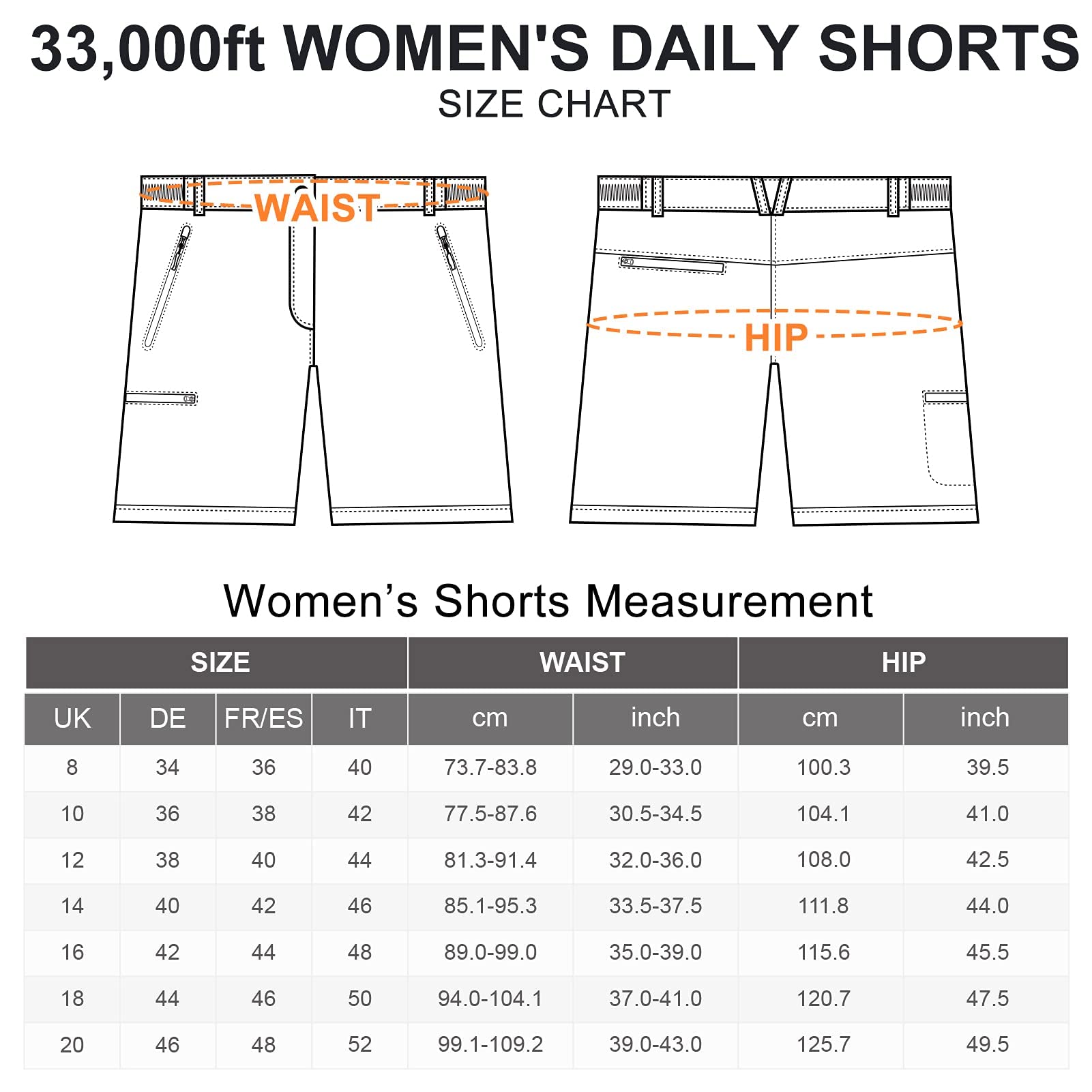 33,000ft Pantalones Cortos de Senderismo para Mujer, Deporte Bermudas Ligeras y Transpirables de Secado Rápido para Mujer, UPF50 + Pantalones Protectores para Caminar y Viajes