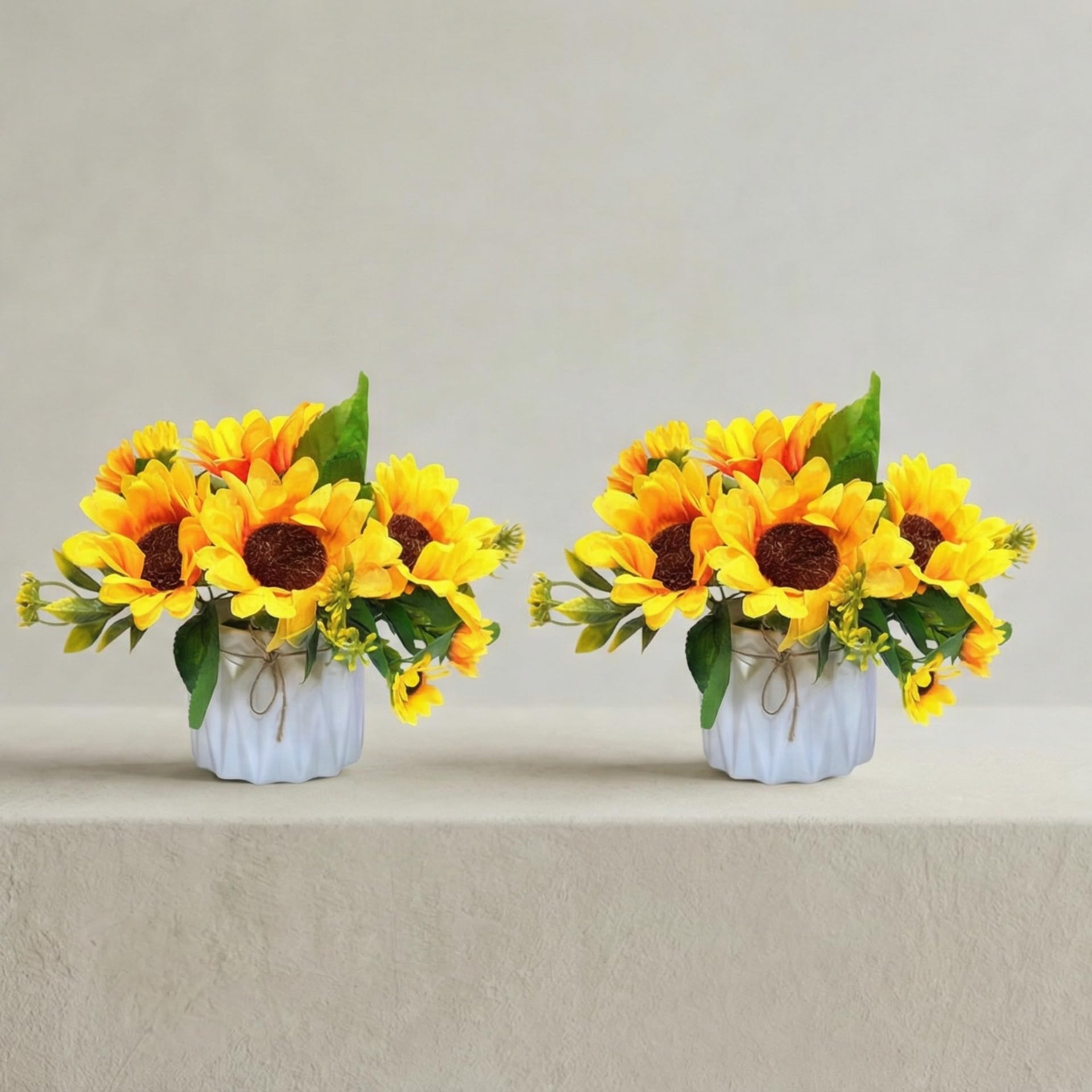 Dekorly Artificial Lavender Plant in White Pot, 18cm – Realistic Faux Flower Arrangement for Home & Office Décor (Set of 1) (2, Sunflower)