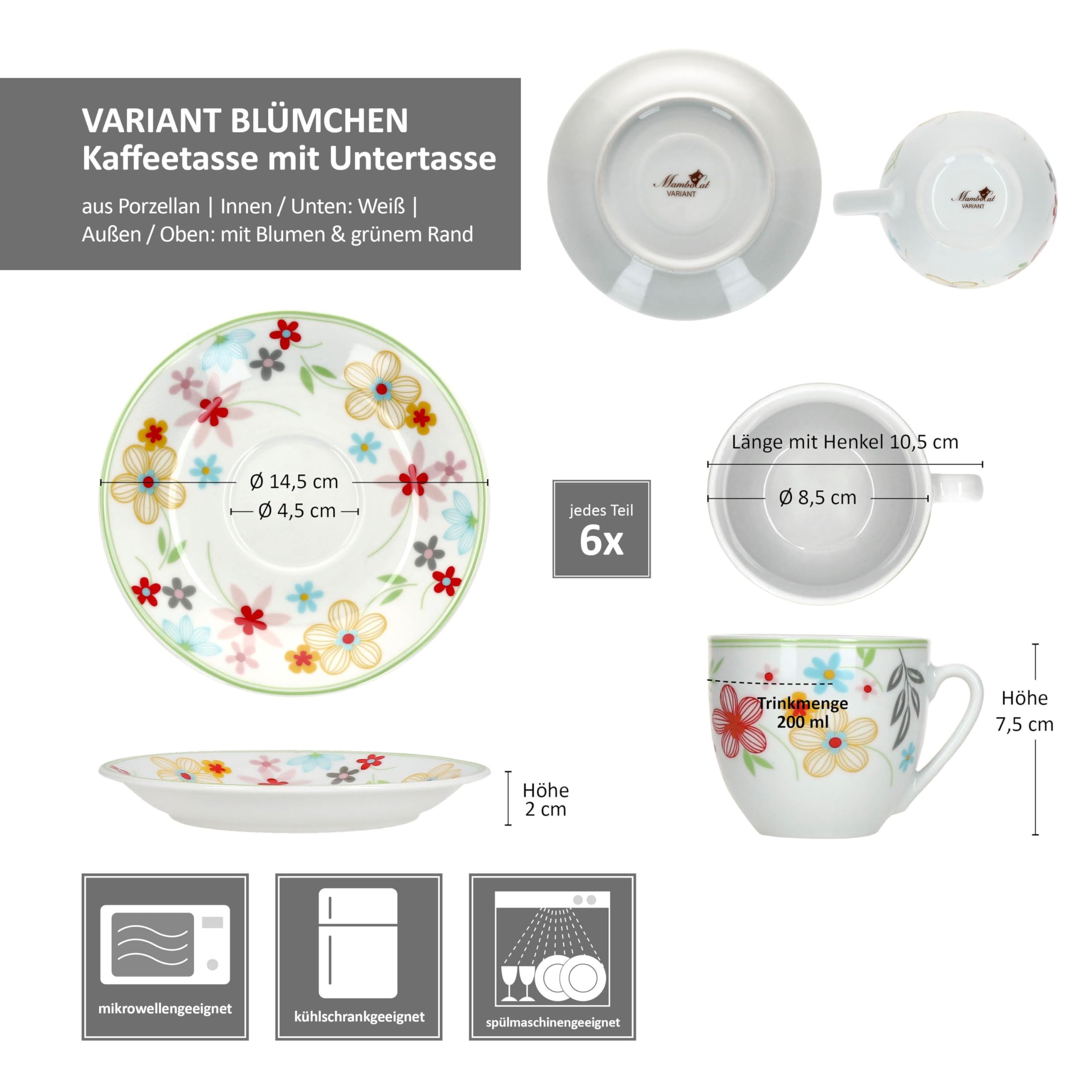 MamboCat Marie Set van 6 koffiemokken, 320 ml, porseleinen beker met handvat en bloemenweide voor 6 personen, mokken voor warme dranken zoals thee, cacao en dergelijke MamboCat Marie Set van 6 koffiemokken, 320 ml, porseleinen beker met handvat en bloemenweide voor 6 personen, mokken voor warme dranken zoals thee, cacao en dergelijke