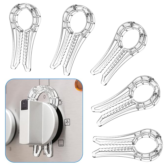 Gas Stove Knob Locks, Gap-fit Pin for Stove Knobs, for Knob Gap at Least 0.27", Baby Proofing Stove Knob Safety Covers, Stove Guard Clear, Pack of 5, with 1 Extra Piece for Back Up