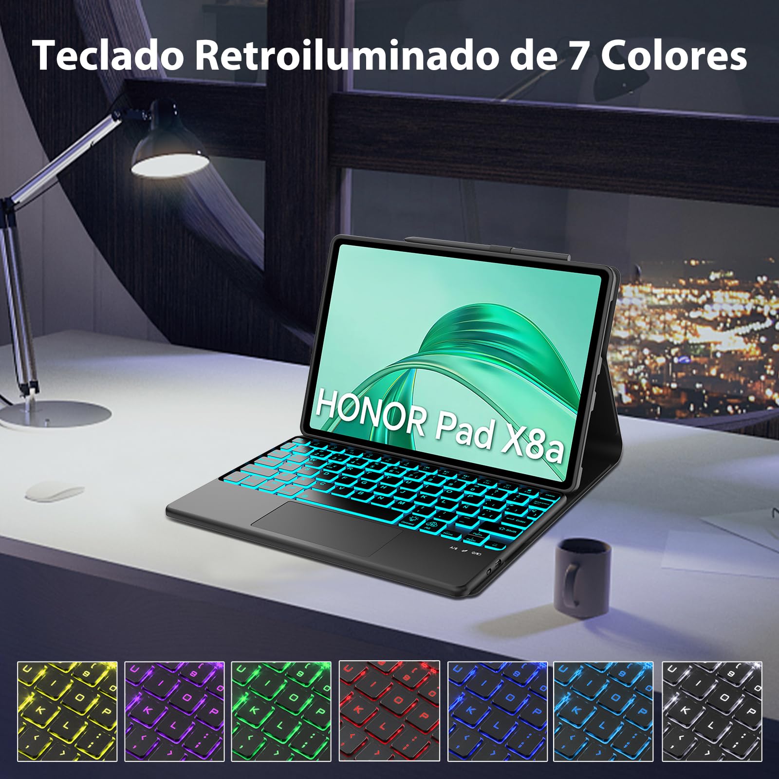 FOGARI Teclado con Touchpad para Honor Pad X8a/X8b 11" | Funda con Español Ñ Teclado para Honor Pad X8a/X8b Bluetooth Teclado Retroiluminado con Trackpad, Negro