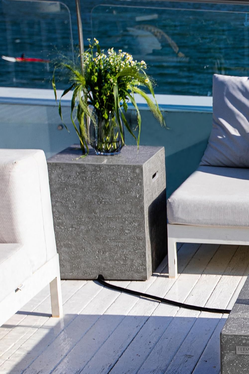 Propane Tank Cover Square For Outdoor Firepit, Backyard Hideaway Side Table, Security hold 20lbs Tank Light Grey (Travertine Finish)