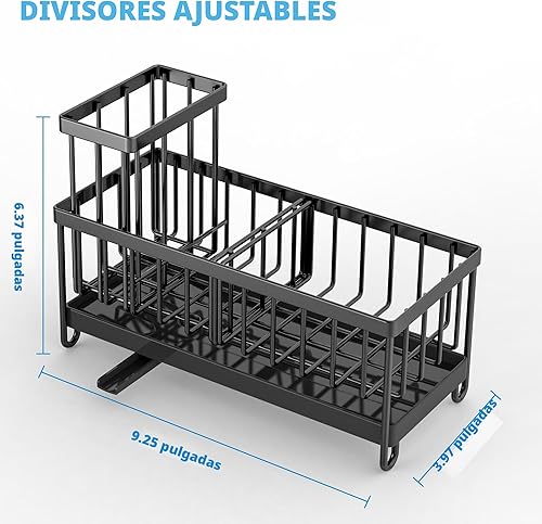 Miniatura 5 de Cisily Soporte de esponja negro para fregadero de cocina, organizador de caddy de fregadero con soporte alto para cepillo, organizadores de encimera