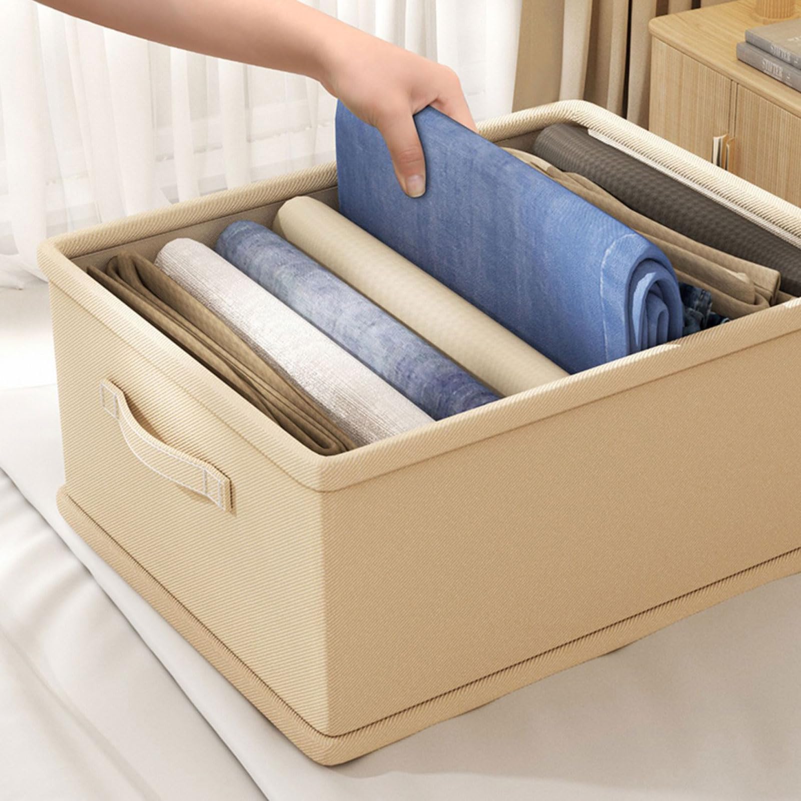 Aufbewahrungsbox aus Stoff mit Deckel, faltbarer Schrank- und Schubladen-Organizer für Kleidung, Hosen und Pullover, ideal für Zuhause und Wohnheim