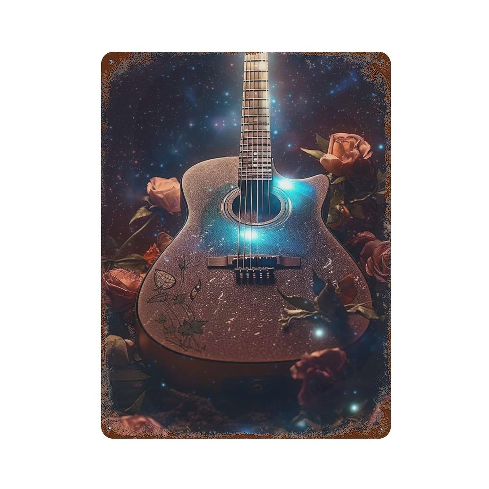 Garage Style Antique Guitar Decorative Tin Sign 15.7"x11.8", Industrial Home Decor for Bar And Workshop