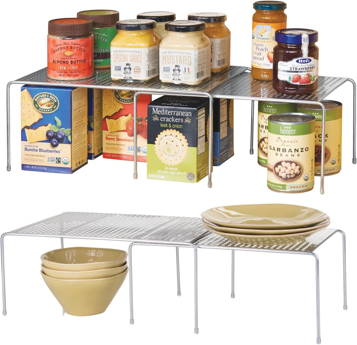 mDesign 2 pc. Set Expandable Kitchen Shelving Units - Free-Standing Kitchen Shelf for Kitchen Cabinets, s, Pantries - Expandable Kitchen Shelving Made of Metal