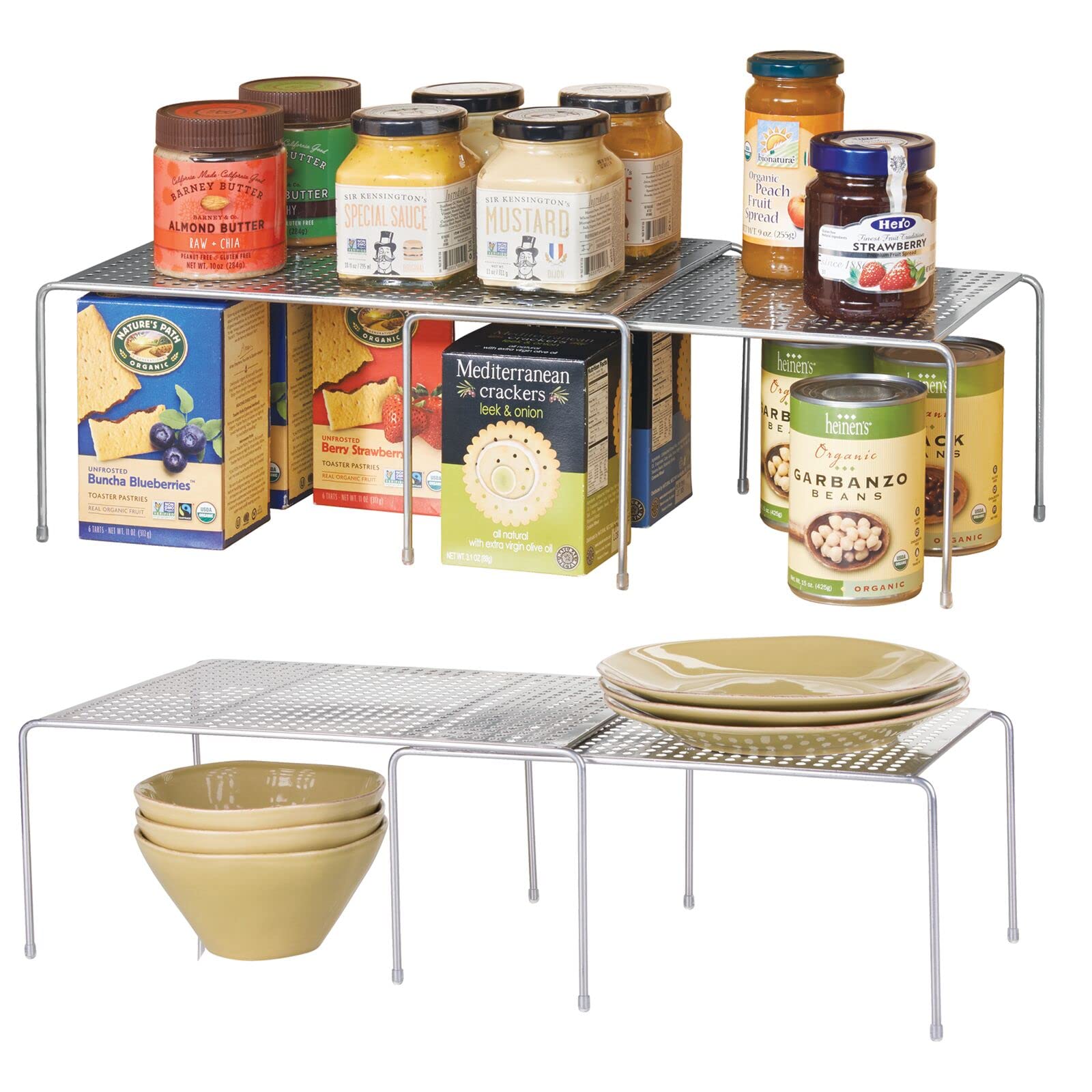 mDesign 2 pc. Set Expandable Kitchen Shelving Units - Free-Standing Kitchen Shelf for Kitchen Cabinets, s, Pantries - Expandable Kitchen Shelving Made of Metal