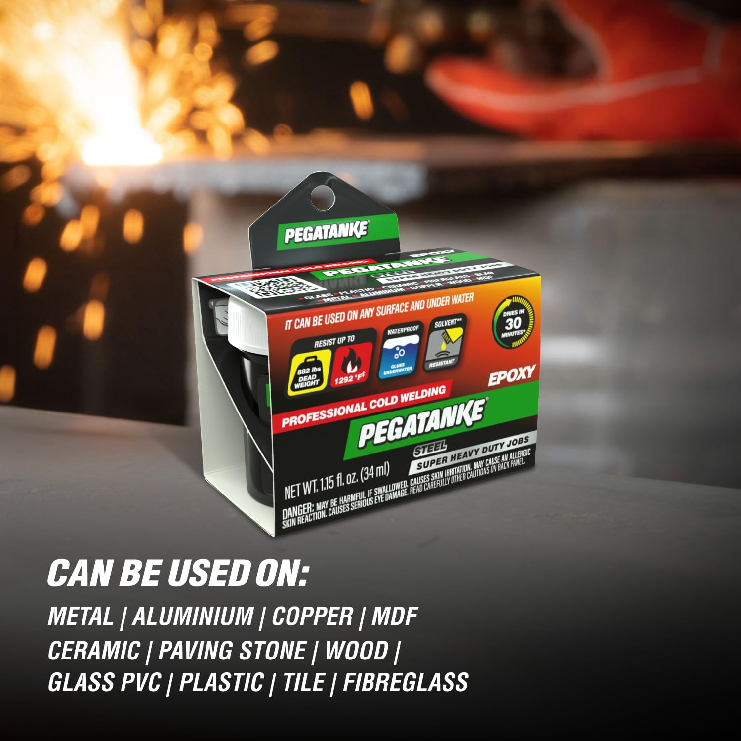 PEGATANKE - Steel 2 Part Epoxy Resin | Professional Cold Weld Adhesive | High Strength Liquid Metal Glue | General Repair & Plastic | High Temperature Epoxy for Cold Welding Waterproof Bonds (1.15 oz)