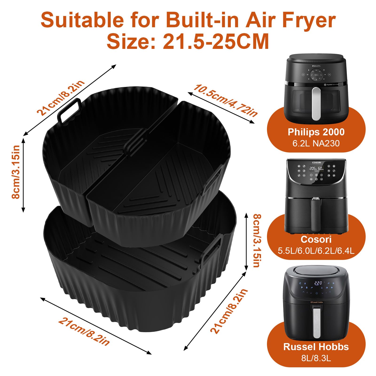 Cosori TurboBlaze - Stampo in silicone per friggitrice ad aria calda, accessorio per friggitrice ad aria calda 5,5 L/6,2 L/6,4 L, Philips XXL 8,3 L/2000 Serie 6,2 L NA230, Russell Hobbs 8 L/8,3 L