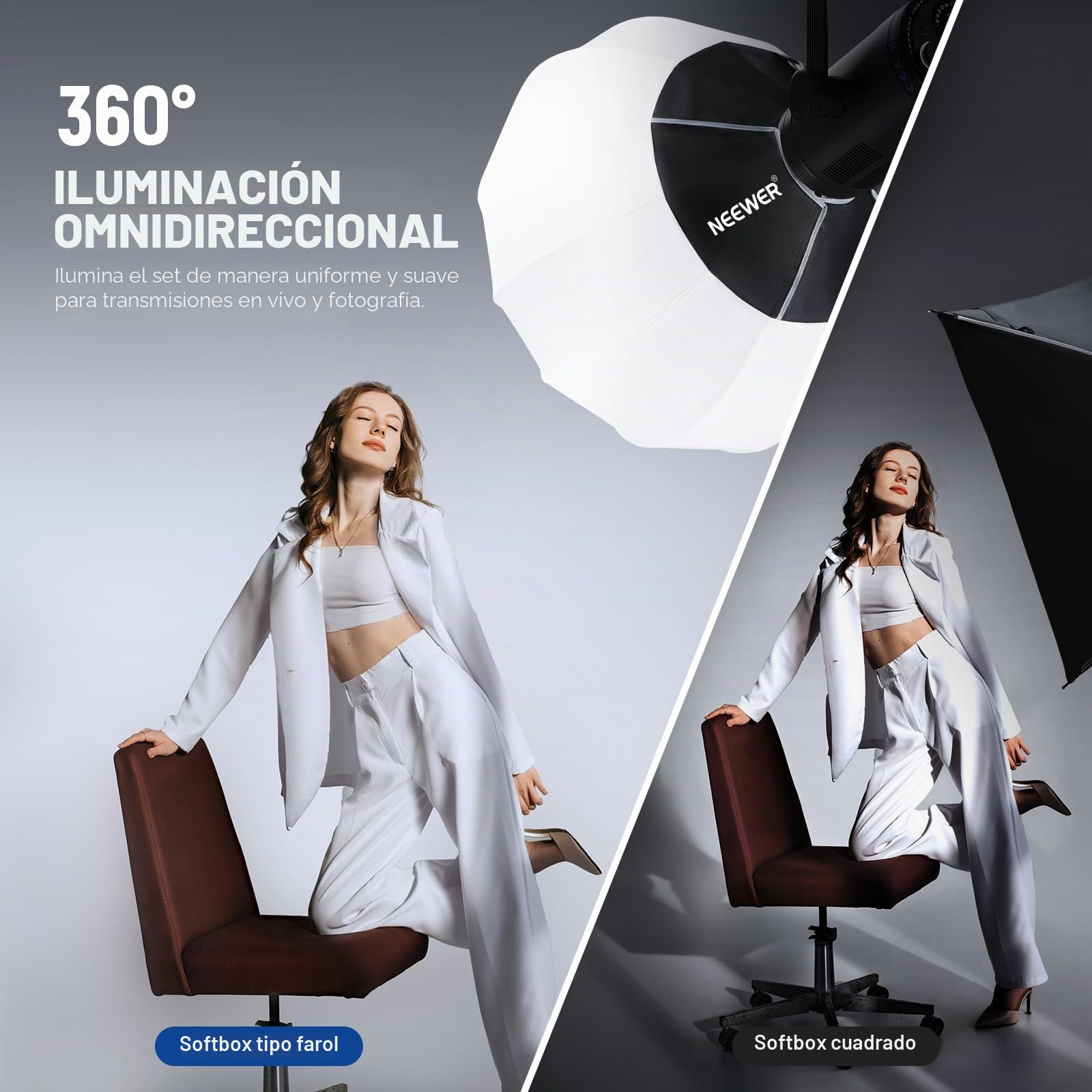NEEWER 26"/65cm Softbox Linterna, 360° Difusor de Luz Liberación Rápida, Montura Bowens, Aleación Nailon Ligera para Iluminación Vídeo LED Continua RGB CB60, CB60B, CB200B, MS60B, MS60C, MS150B,NS26L