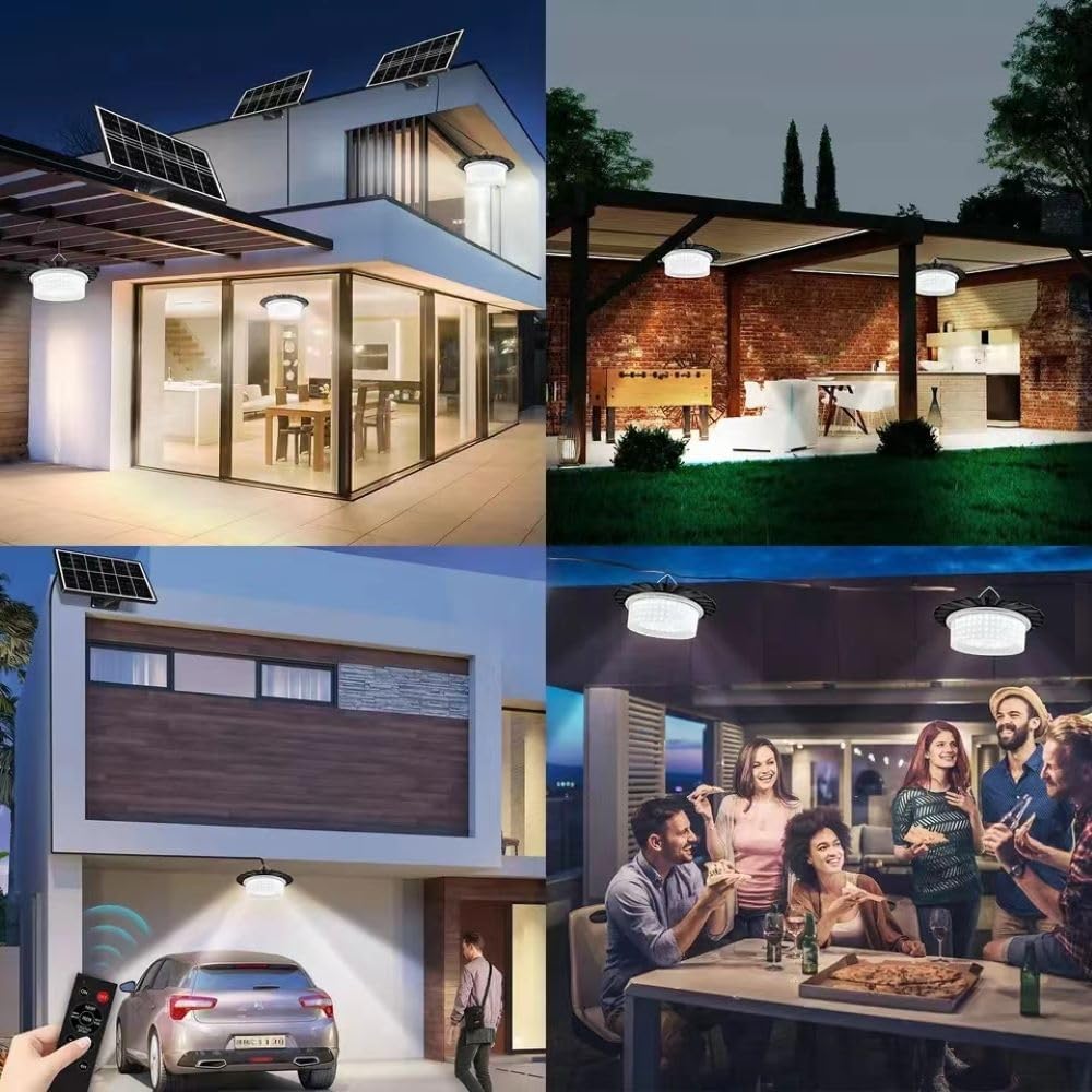 Solar Outdoor Light Pendant Shed Lights, 3000K/4000K/6500K/360°/Dimmable Motion Sensor Lights with Remote Control, 16.4ft Cord for Shed Gazebo Chicken Coop Home Barn Garage (2 Pack)