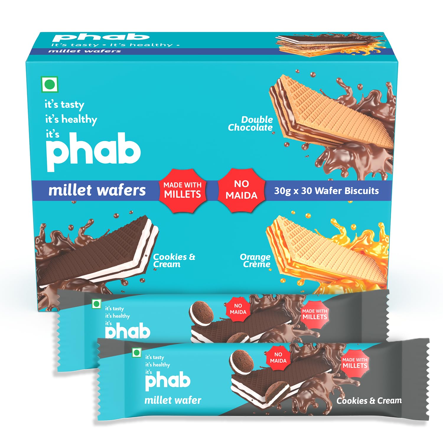 Phab Bajra Millet Crunchy Wafers with NO Maida, NO Palm Oil, NO Preservatives | Healthy & Rich in Fibre (Pack of 30 - Cookies & Cream) (B0CXDGZ2H2) Amazon Price History, Amazon Price Tracker