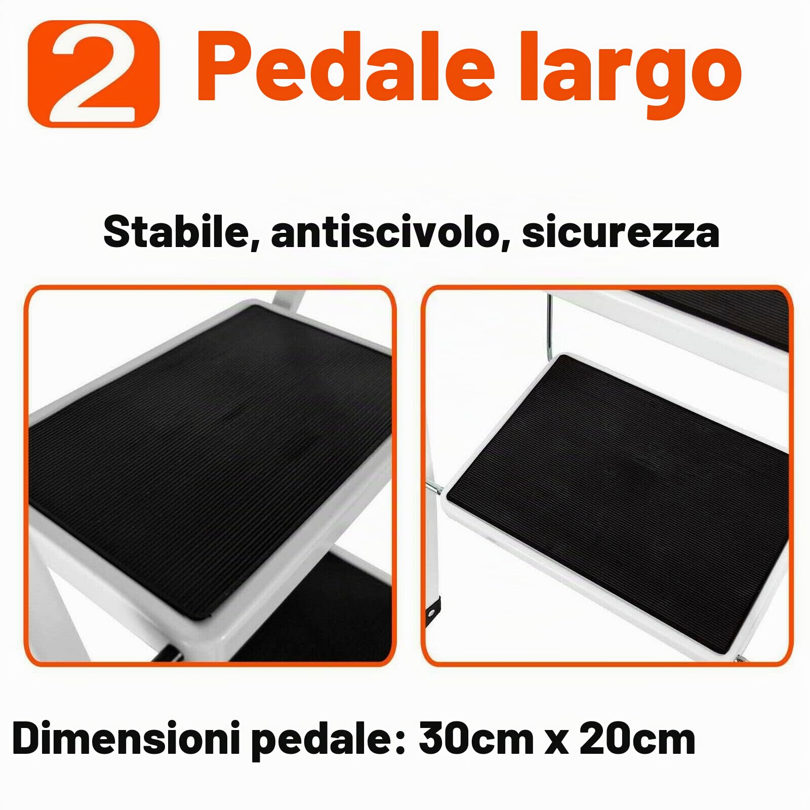 Scaletta pieghevole a 3 gradini, gradini pieghevoli in acciaio con corrimano, scaletta domestica antiscivolo, scala stabile, scala pieghevole, sgabello pieghevole per casa e cucina, portata fino a 150