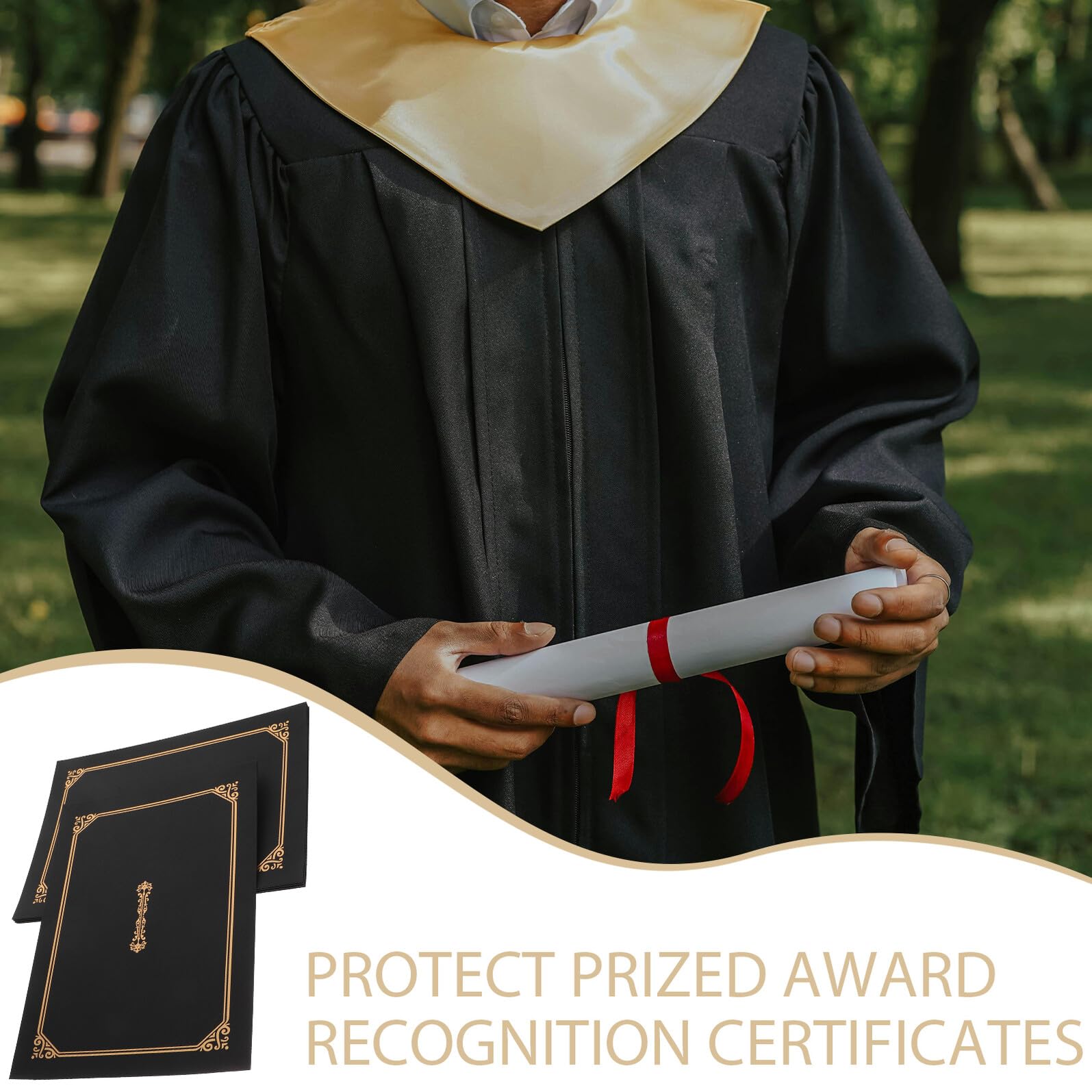 DOITOOL 20 Pezzi Portadocumenti Nero con Oro Custodie Certificate e Diplomi Copertine Documenti Ufficio con Arrotondati Protezione Orizzontale e per Documenti e Foto