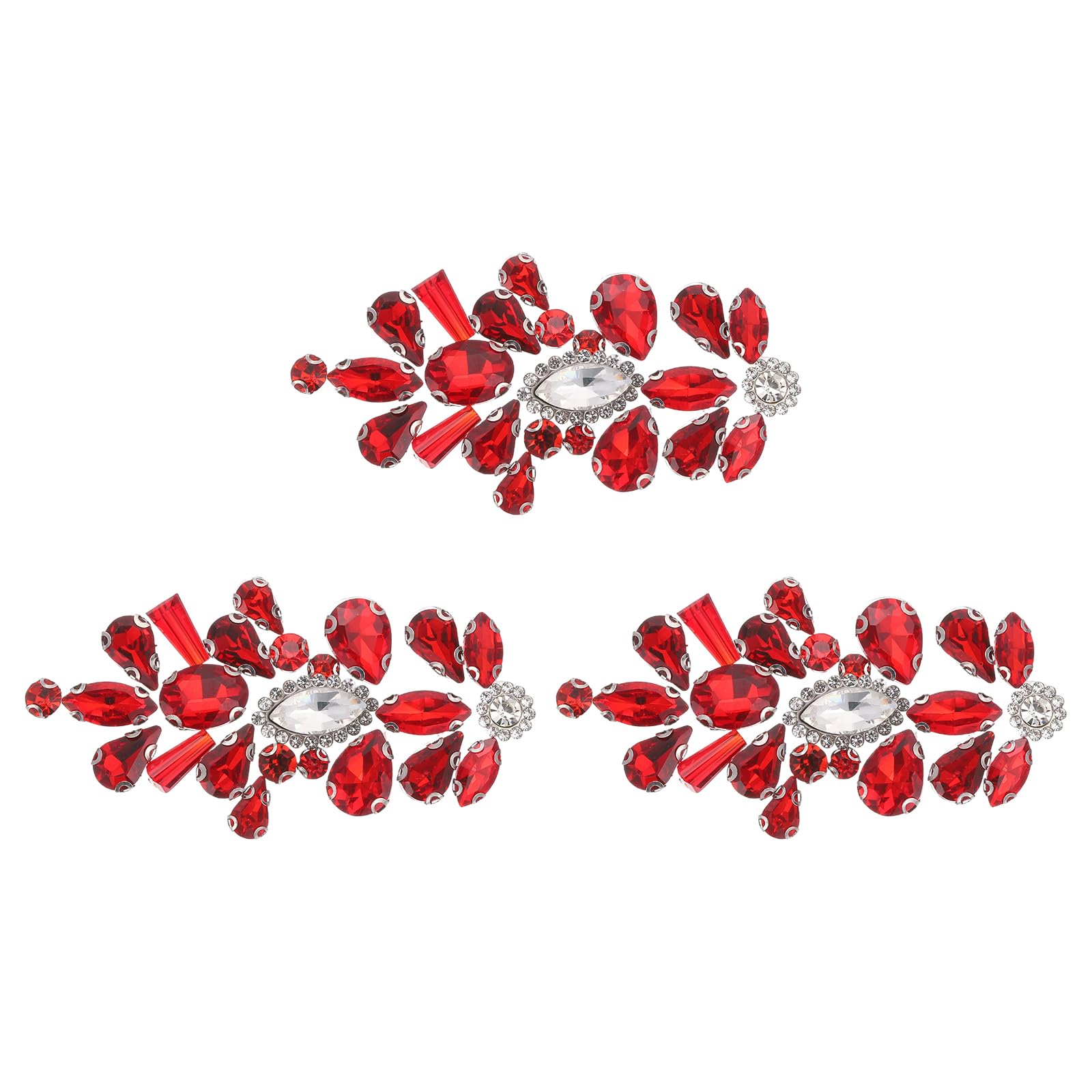 sourcing map 3Pcs Crystal Rhinestone Applique, Glitter Rhinestone Iron on Patches Hot Fix or Sew on Sewing Appliques for Bridal Clothes Belt Bags Decoration (1.6 x 3.1 Inch, Red)