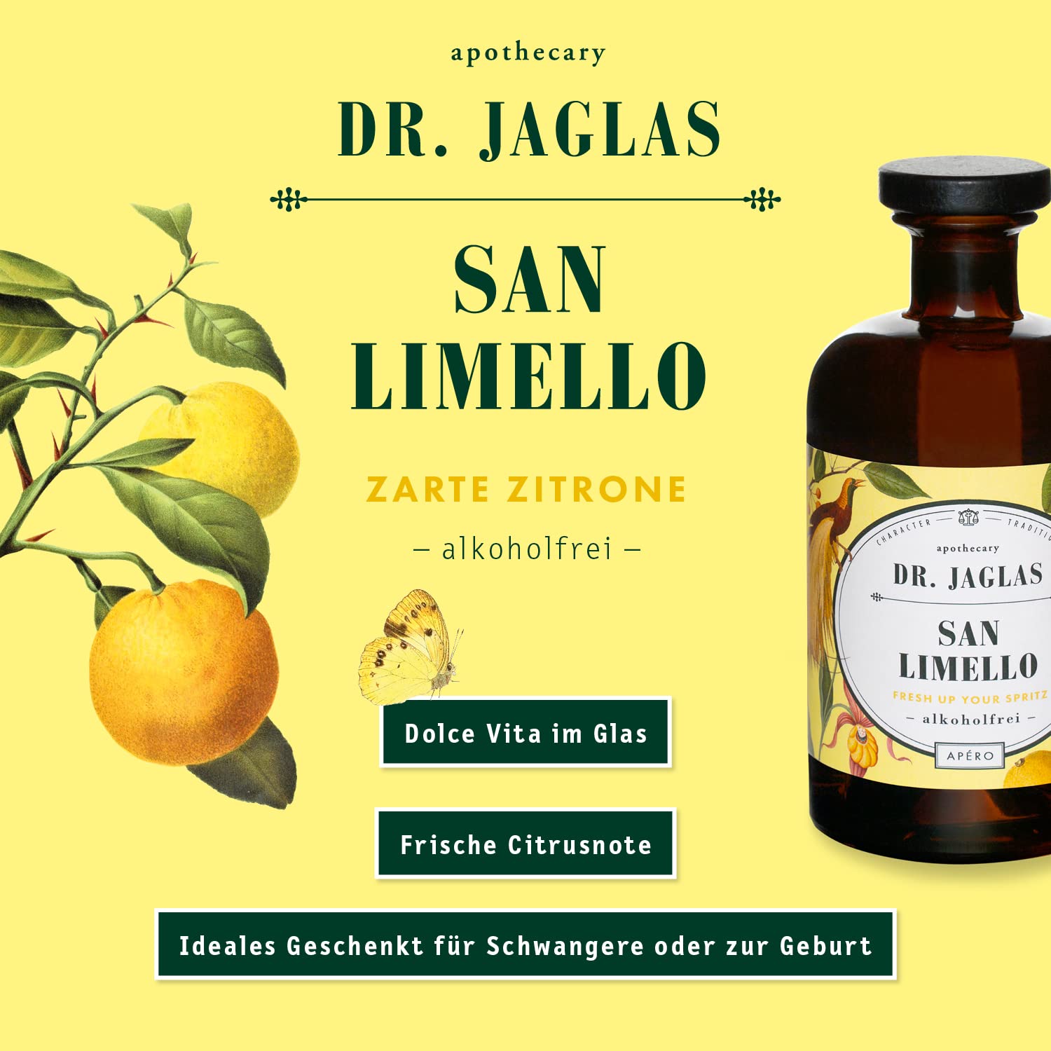 Dr. Jaglas San Limello & Herber Hibiskus alkoholfrei - 2x 500 ml Aperitif ohne Alkohol - Limoncello zitrus & Likör herb bitter - vegan & glutenfrei