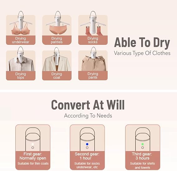Electric Portable Dryer for Clothes - Mini Clothes Dryer with Shoe Drying Attachment, Foldable Drying Rack, Super-Quiet Motor, Timers Automatically Shutdown - Compact Travel Dryers
