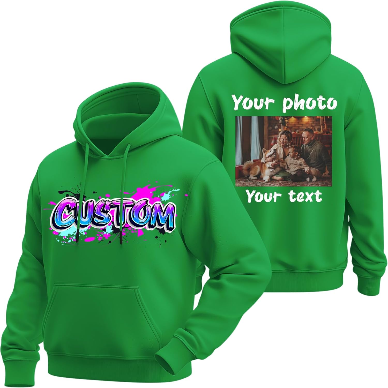Custom Hoodie - Personalized Pullover Hooded Sweatshirt with Your Design/Text - Unisex Adult Cotton Hoodie