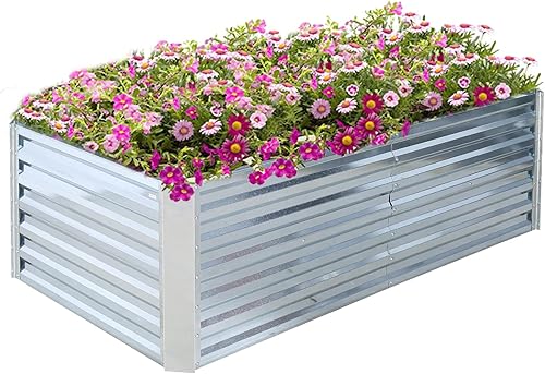 FORTUNO Caja de cama de jardín elevada galvanizada de 96 x 47 x 22.4 pulgadas, 8 x 4 x 1.9 pies, grande, de metal, para exteriores, para plantar