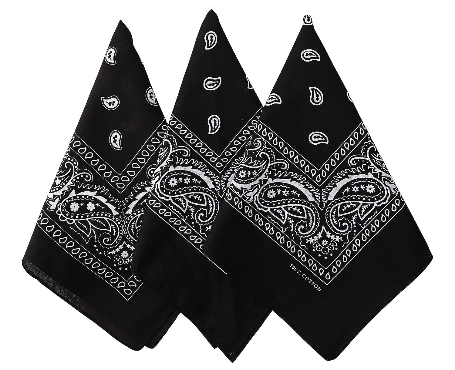 Unisex Premium Double Sided Printed Paisley Bandana/Head Wrap/Wristband/Face Cover/Handkerchief, 100% Pure Cotton - Black (21X21 Inches, Pack Of 3 Pcs)-image-44