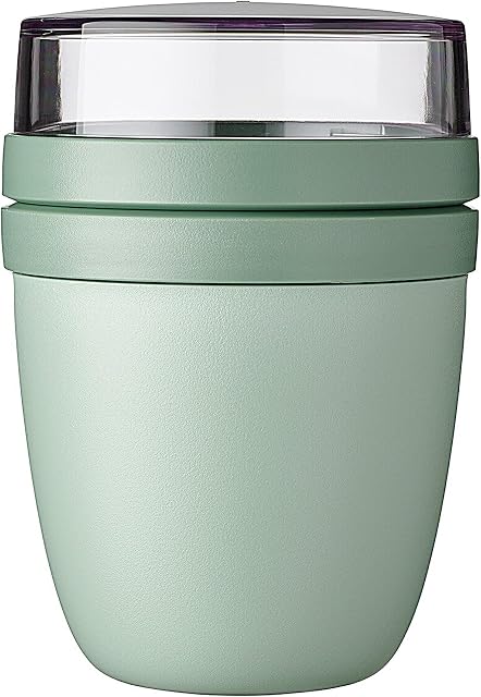 Mepal  Lunchpot Ellipse  Practical Yoghurt Cup & Muesli Cup  Separate Compartments for Yoghurt & Muesli - Suitable for Freezer, Microwave & Dishwasher  500 ml + 200 ml  Nordic Sage.