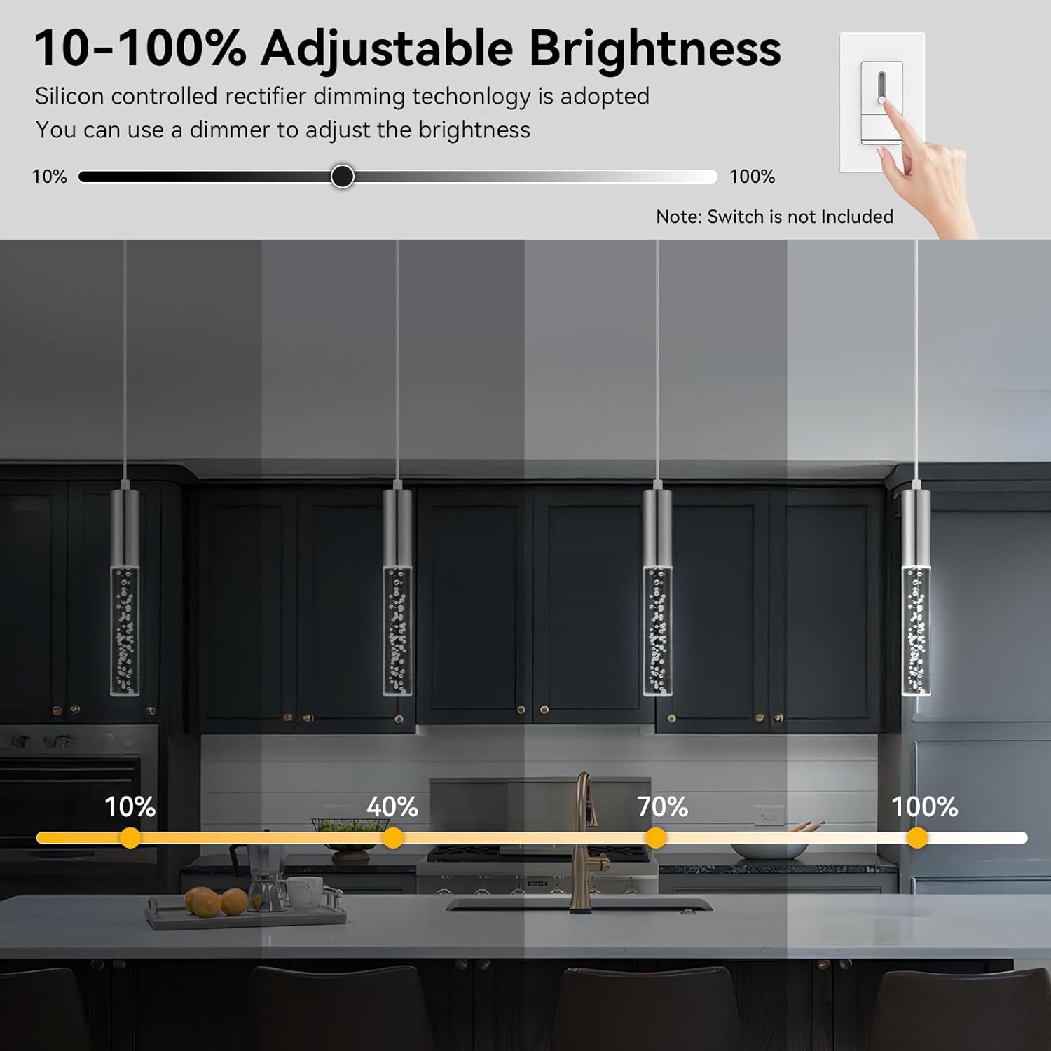 3 Pack Pendant Lights Kitchen Island,3 Color Modern LED Acrylic Bubble Crystal for Dining Room Light Fixture,Dimmable Pendant Ceiling Hanging Light Fixtures for Restaurant,Living Room