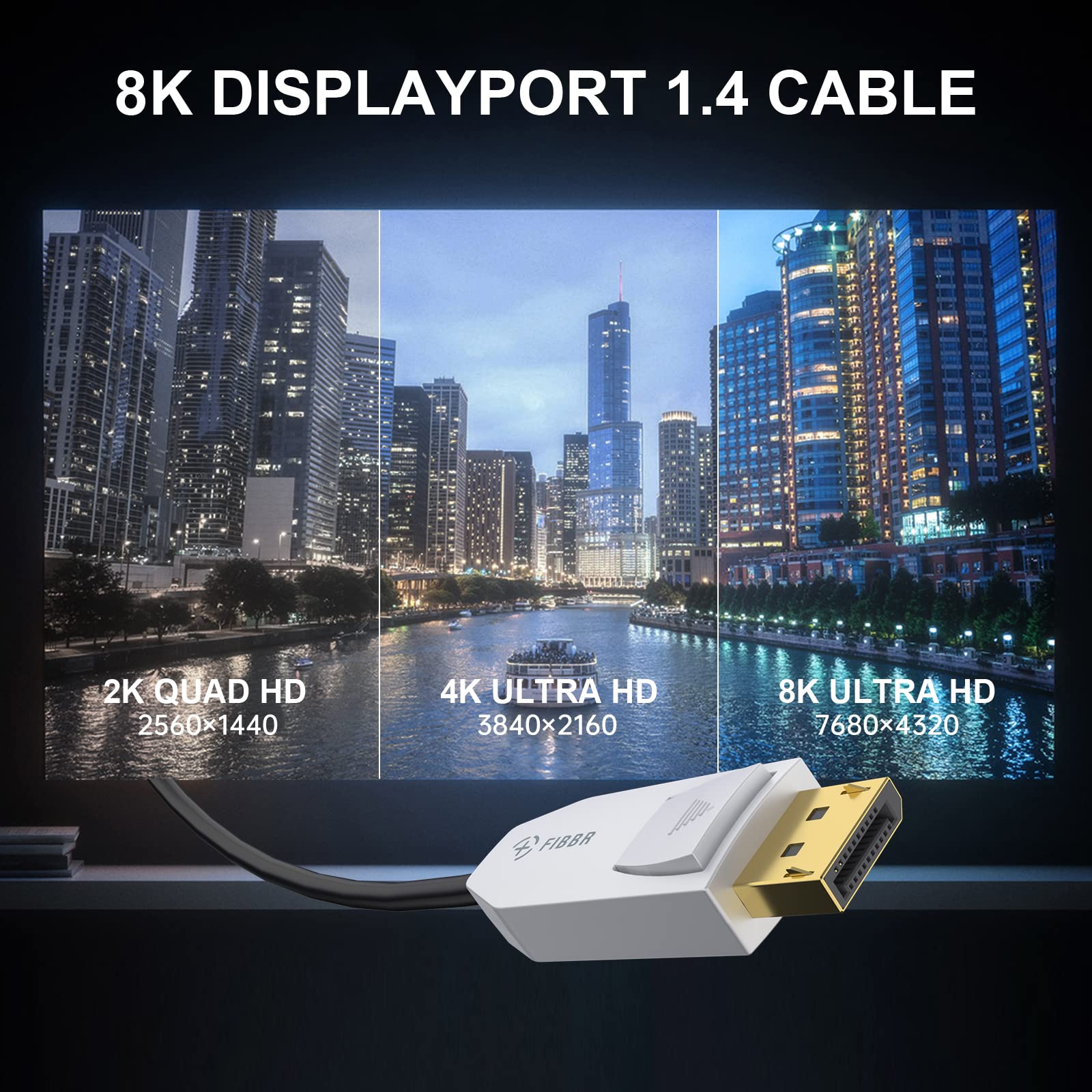 FIBBR Cavo DisplayPort 1.4 In Fibra Ottica 20m - 8K@60Hz, 4K@144Hz - Per Gaming E Monitor