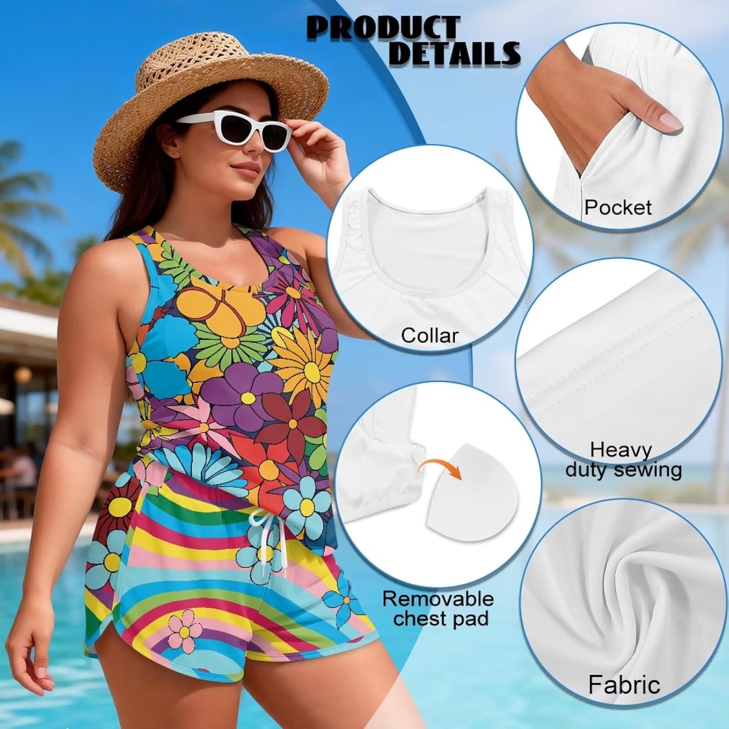 Women's 2Pcs Tankini Swimsuits Scoop Neck with Boy Shorts Comfortable Breathable Lounge Set for Home Size S-6XL
