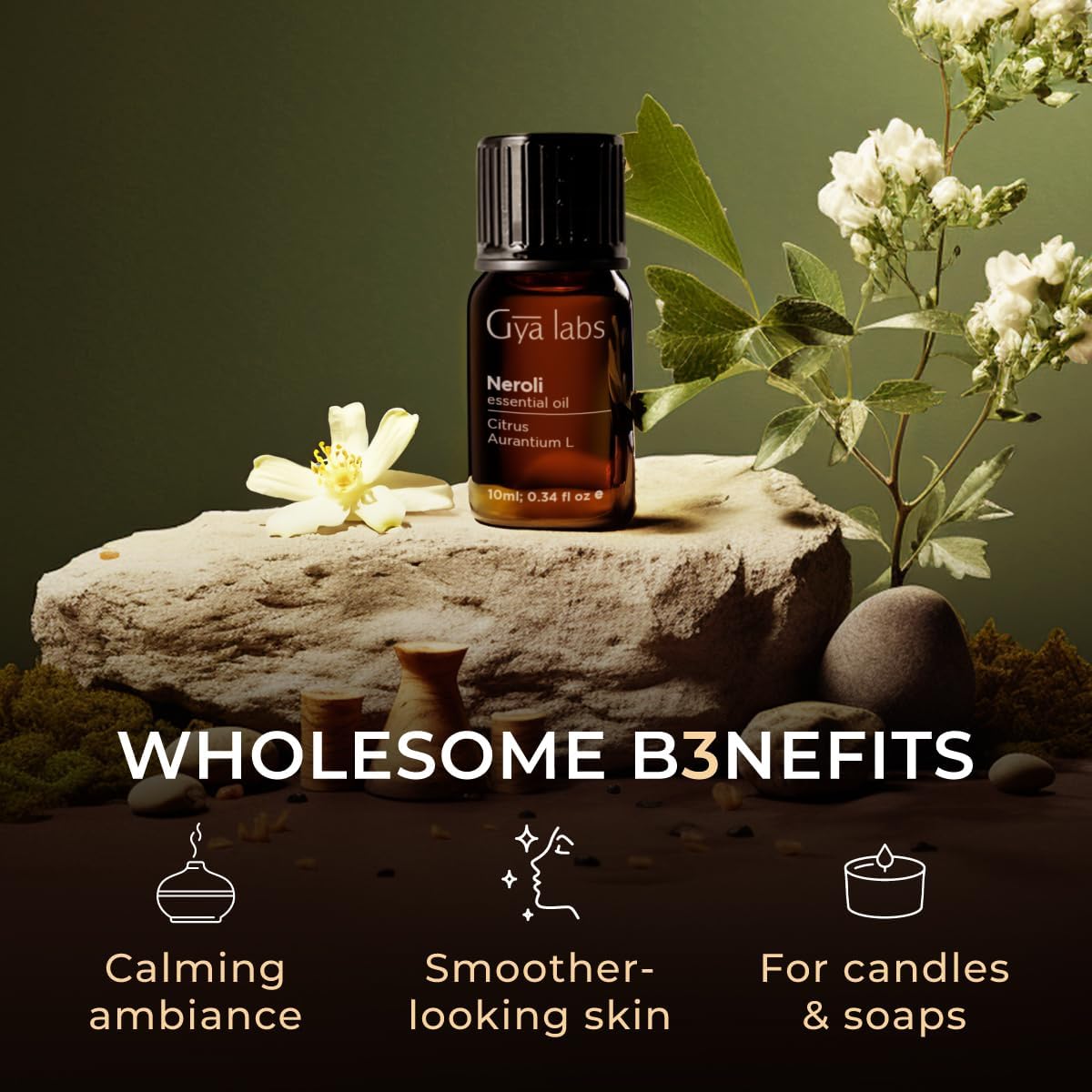 Neroli Essential Oil for Diffuser & Sandalwood Essential Oils for Diffuser Set - Aromatherapy Grade Essential Oils Set - 2x0.34 fl oz - Gya Labs