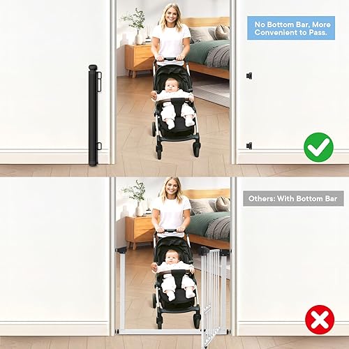 Miniatura 6 de Puerta retráctil de malla para bebés, 55 pulgadas de ancho, segura, resistente, fácil de instalar, puertas para perros infantiles para puertas,