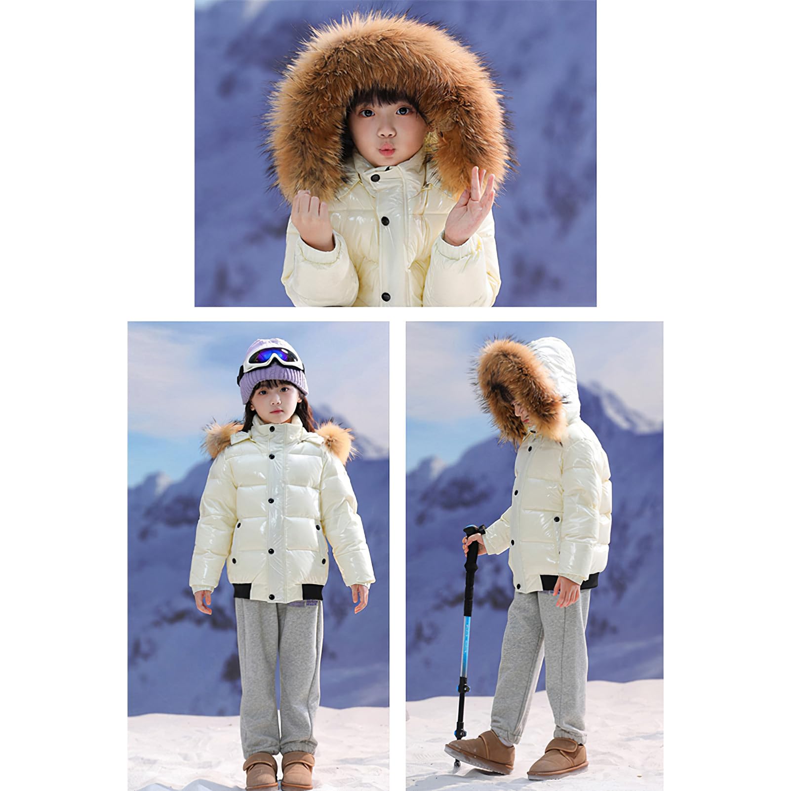 amropi Bambine e Ragazze Cappotto di Piumino Invernale Lucido Giacca con Cappuccio in Pelliccia Caldo Capispalla