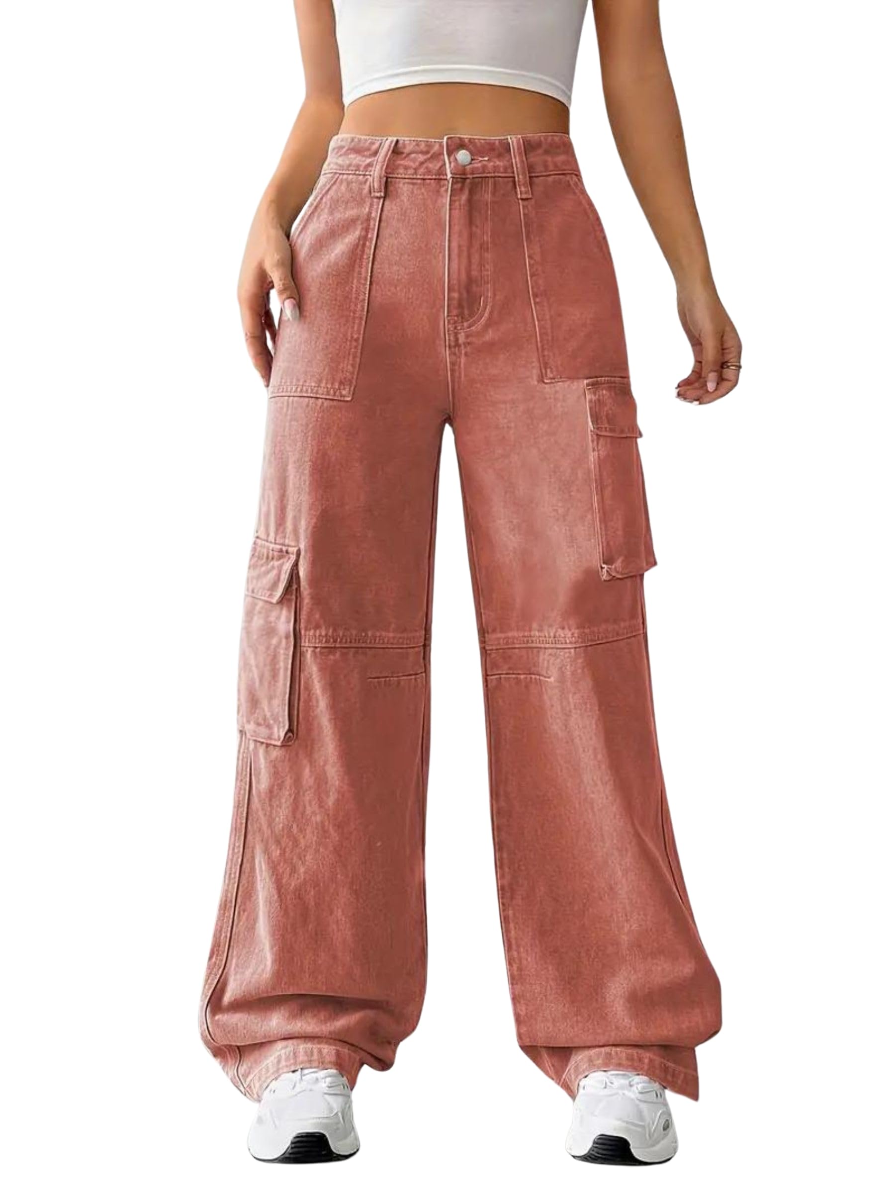 glossia Fashion Women Cargo Jeans | High Waist Stretchable Loose Straight Fit Denim| Boyfriend Jeans for Women(WJ-1217)-picture-22