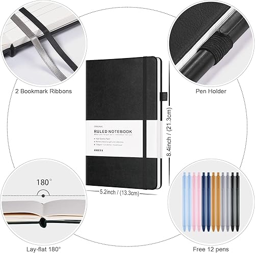 Miniatura 2 de OMEYA Paquete de 6 cuadernos de diario, cuadernos clásicos de tapa dura con papel grueso de alta calidad de 120 GSM, diario de piel sintética con