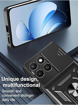 SİDE EYE - Xiaomi Poco X8 Pro Max ile uyumlu Kılıf Kamera Korumalı Sürgülü Yüzüklü Armor Military Tank Kızaklı Zırh Kapak