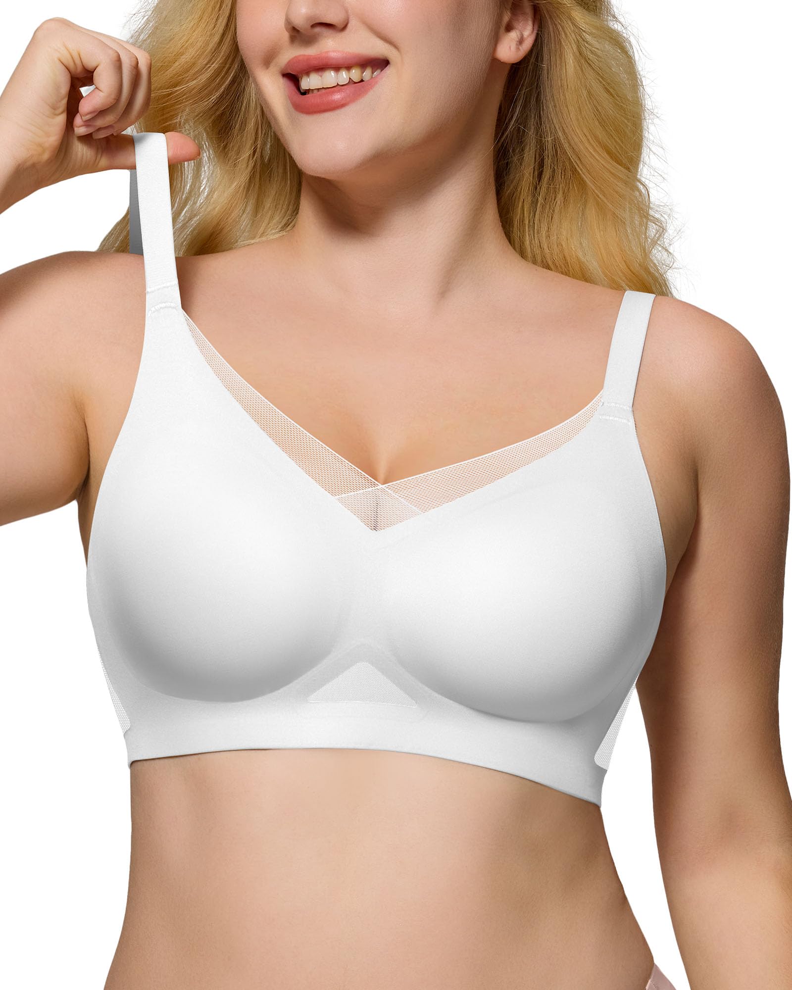 As Fairy Reggiseno senza ferretto da donna senza ferretto push-up senza cuciture con supporto morbido in pizzo con scollo a V in rete incrociato sulla schiena per uso quotidiano lounge yoga