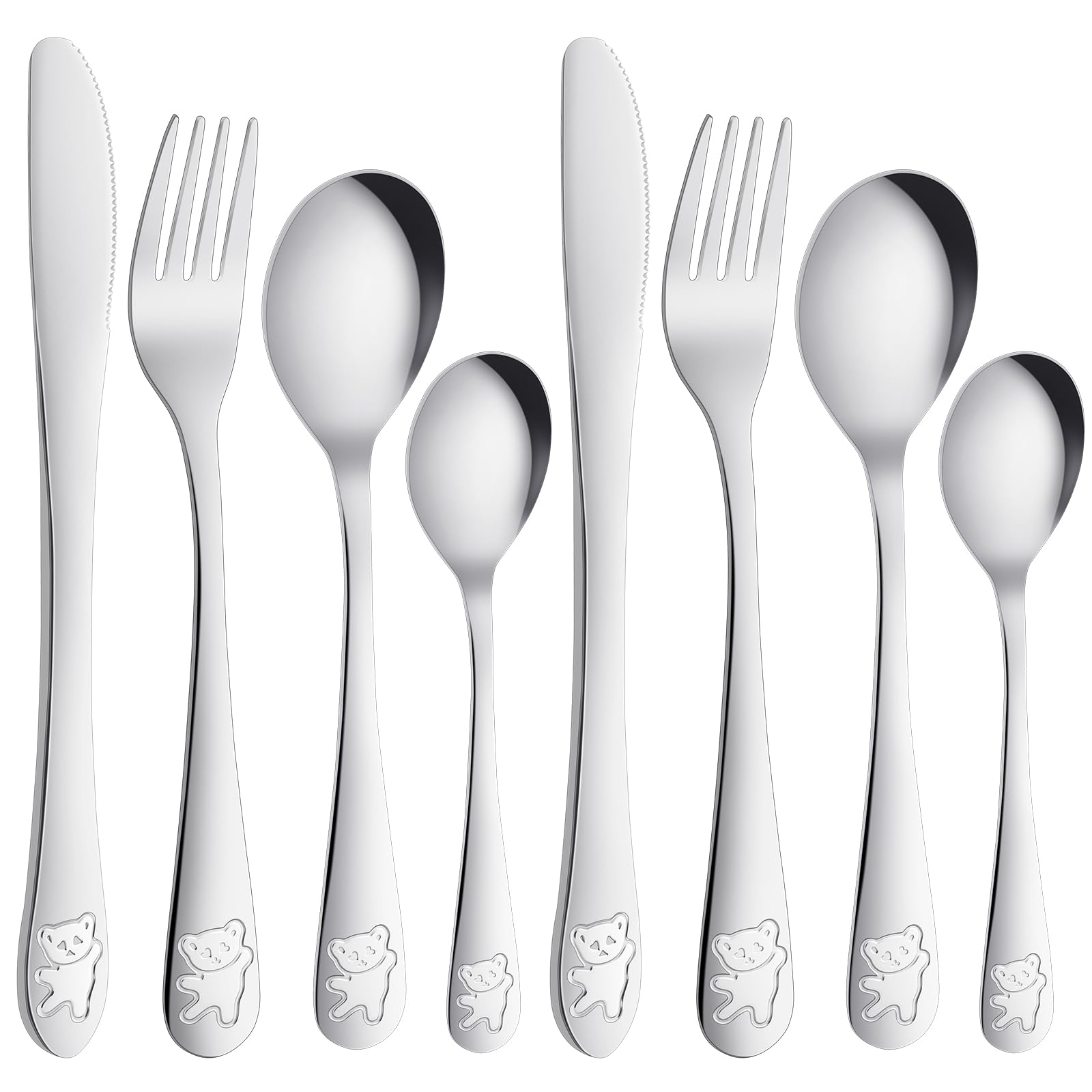 AUAUY 8pcs Stainless Steel Cutlery Set, Little Bear Design Flatware Set