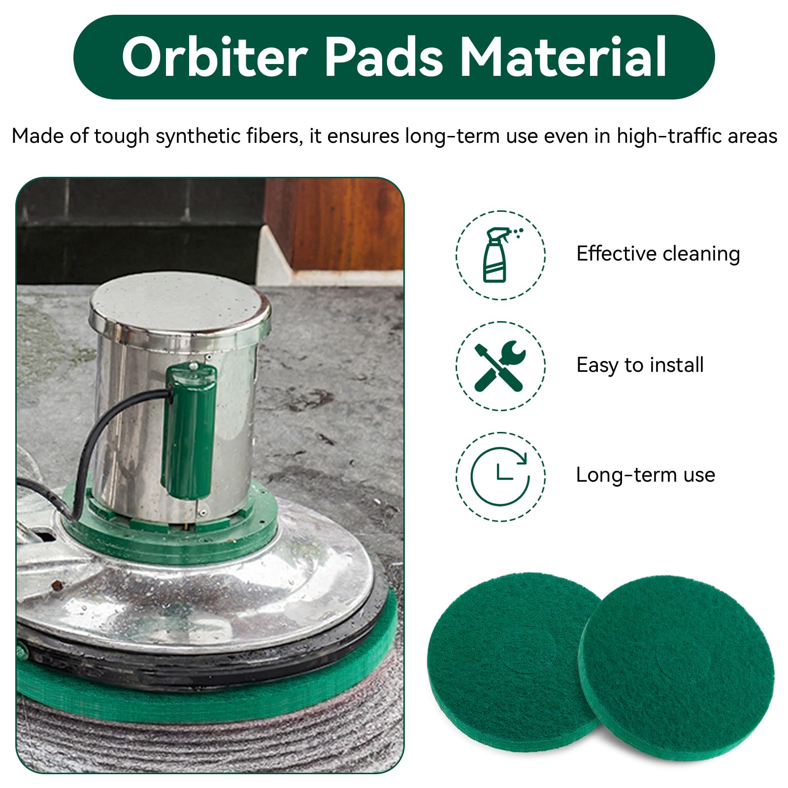 Almohadillas orbitadoras de limpieza 437.056 para máquina de piso Oreck 550MC, almohadilla de fregado verde comercial de 12 pulgadas, almohadillas de amortiguación orbitales para azulejos, madera dura