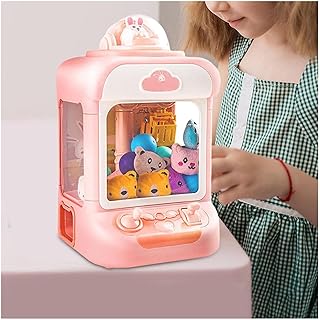 HAZARA Mini Vending Machine For Snacks, With 20 Mini Plush Toys And 10 Gashapons Miniature Claw Machine Adjustable Sounds And Music Mini Toys For Kids, Is Ideal For Children And Parties,Pink