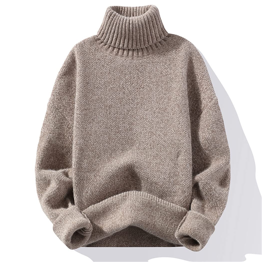 YIOLEAMP Suéter para hombre del cuello alto del color sólido, suéteres hechos punto del invierno, suéteres causales del suéter hecho punto