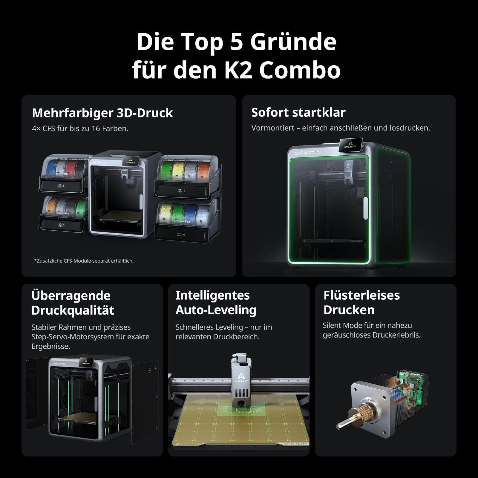 Creality K2 Combo(A) 3D-Drucker, 260×260×260 mm Bauvolumen, Multicolor-Druck mit bis zu 16 Farben, beheizter Druckraum, Dual-AI-Kameras & Servo-Motoren, Plug-&-Play